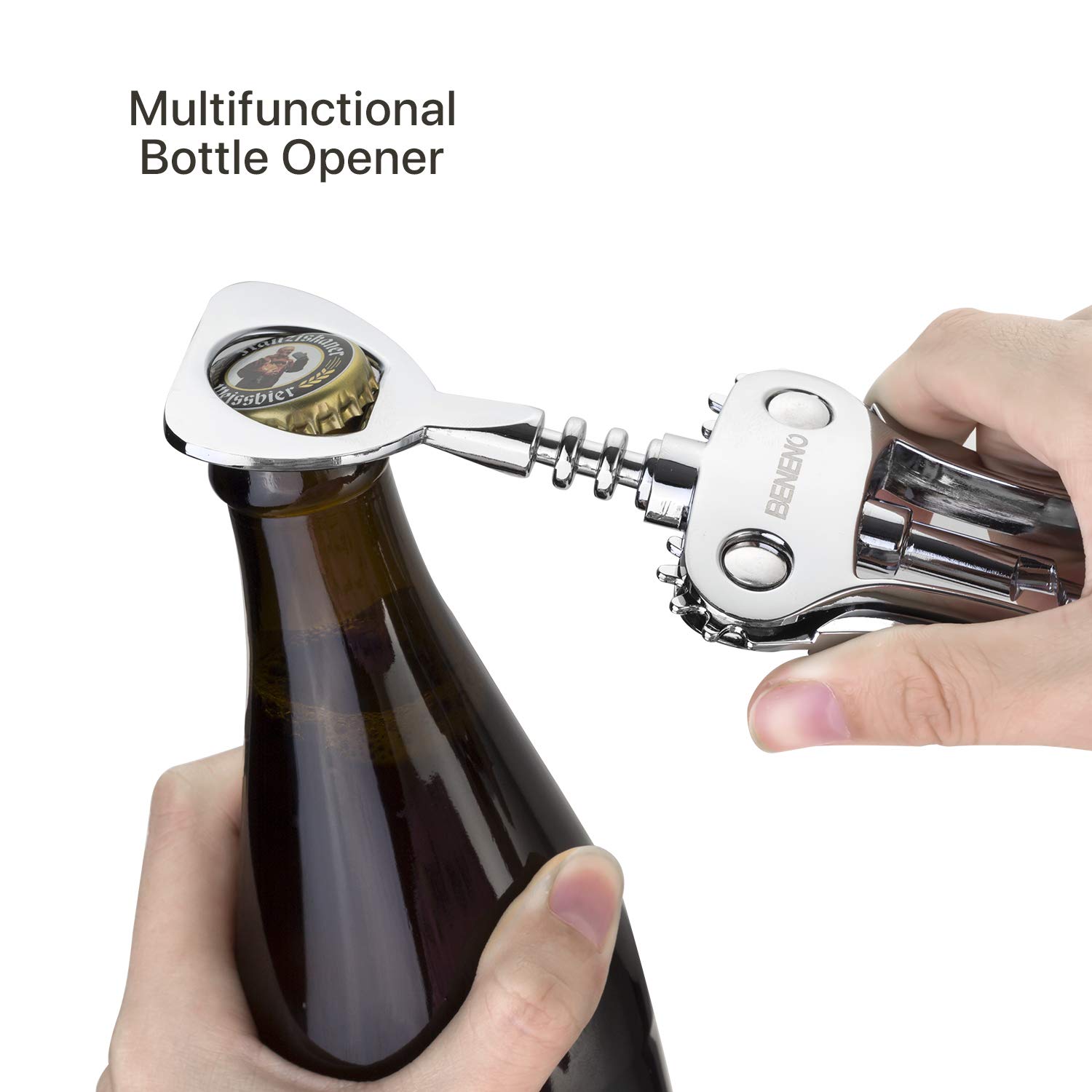 Zinc Alloy Premium Wing Corkscrew Wine Opener and Heavy Duty Handheld Can Opener Manual Smooth Edge with Multifunctional Bottle Openers