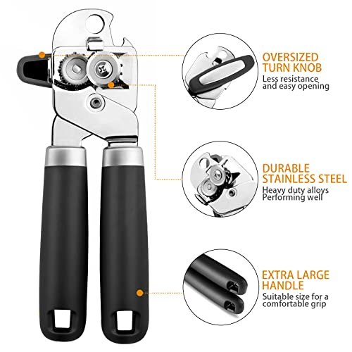 MGKO Can Opener Manual Heavy Duty Hand Can Opener With Comfortable Grip, Sharp Cutting Wheel Can Openers Smooth Edge, Multifunction Bottle Opener, Black