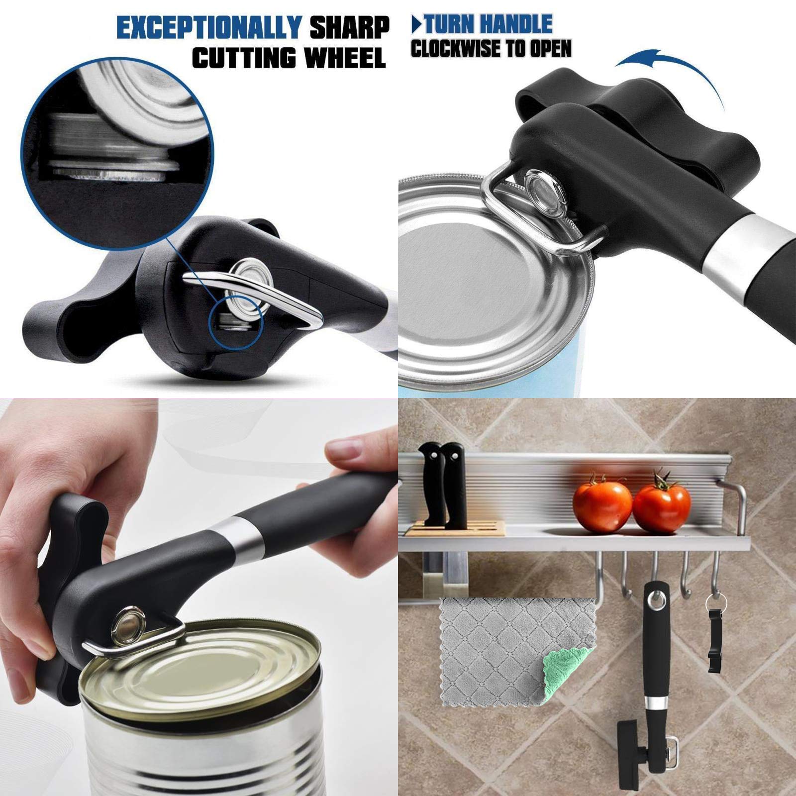 NLAAHCE Can Opener Smooth Edge - Safety Can Opener Manual, Handheld Can Opener features Ergonomics Design for Seniors with Arthritis and Weak Hands, with Bottle Opener Set