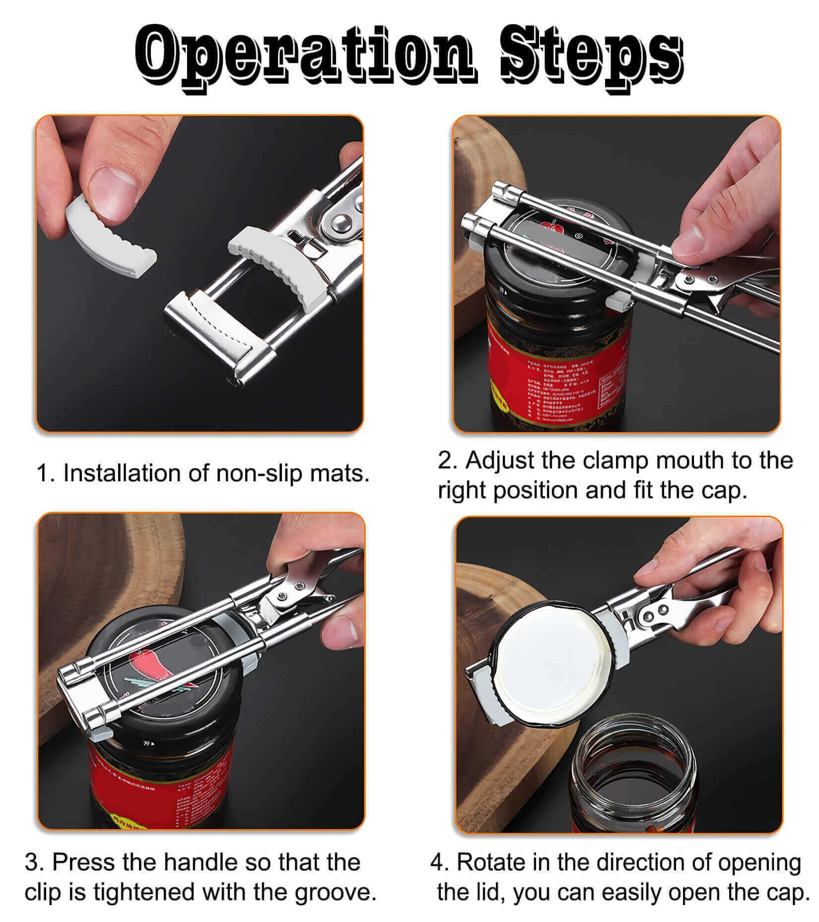2023 New Adjustable Stainless Steel Can Opener,Upgrade the Extension of the Bottle Opener with Non-Slip Pad,Jar Opener for Weak Hands，Longer Hand Can Opener for Any-Size Lids (1 Pcs, 9in)