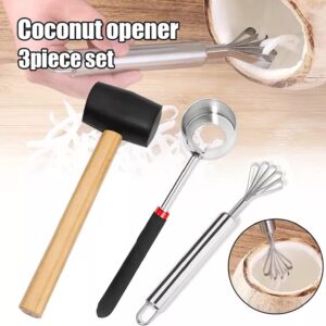 UnisonPet Coconut Opener Tool Set, Stainless Steel Coconut Opener Kit with Rubber Mallet Meat Removal Scraper, Coconut Drill Young & Mature Coconut Opening Tool