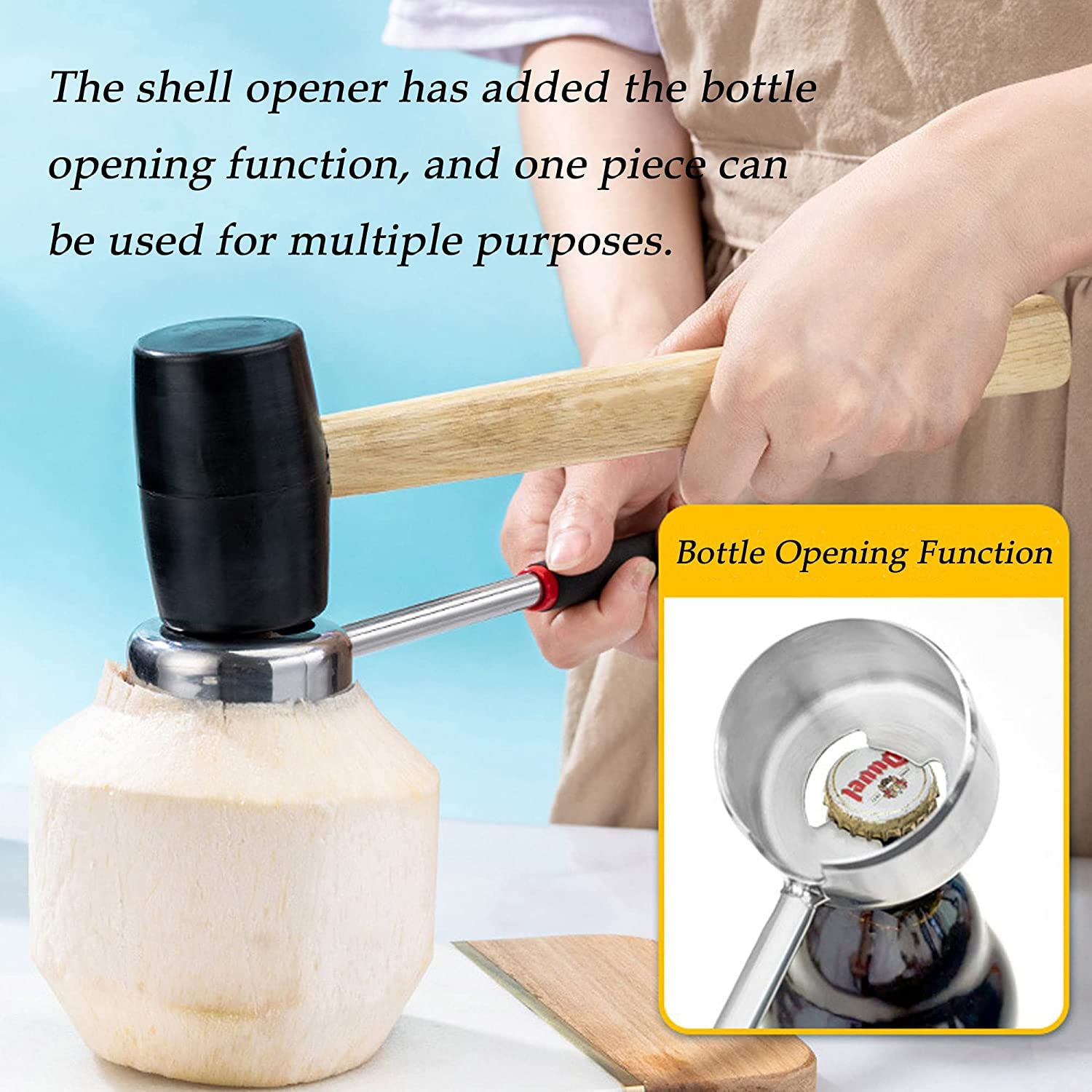 UnisonPet Coconut Opener Tool Set, Stainless Steel Coconut Opener Kit with Rubber Mallet Meat Removal Scraper, Coconut Drill Young & Mature Coconut Opening Tool