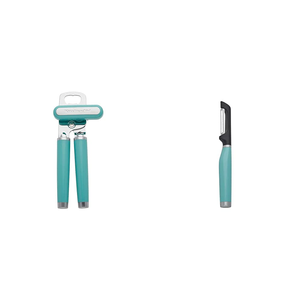 KitchenAid Classic Multifunction Can Opener/Bottle Opener, 8.34-Inch, Aqua Sky & KE112OHAQA Classic Euro Peeler, One Size Aqua Sky 2