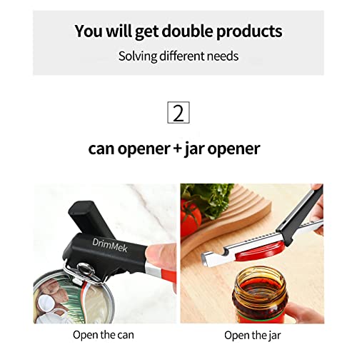 DrimMek Can Opener Manual+jar opener,Safe- Easy- Clean Side Cut Can Opener for Home, Kitchen and Dining Room