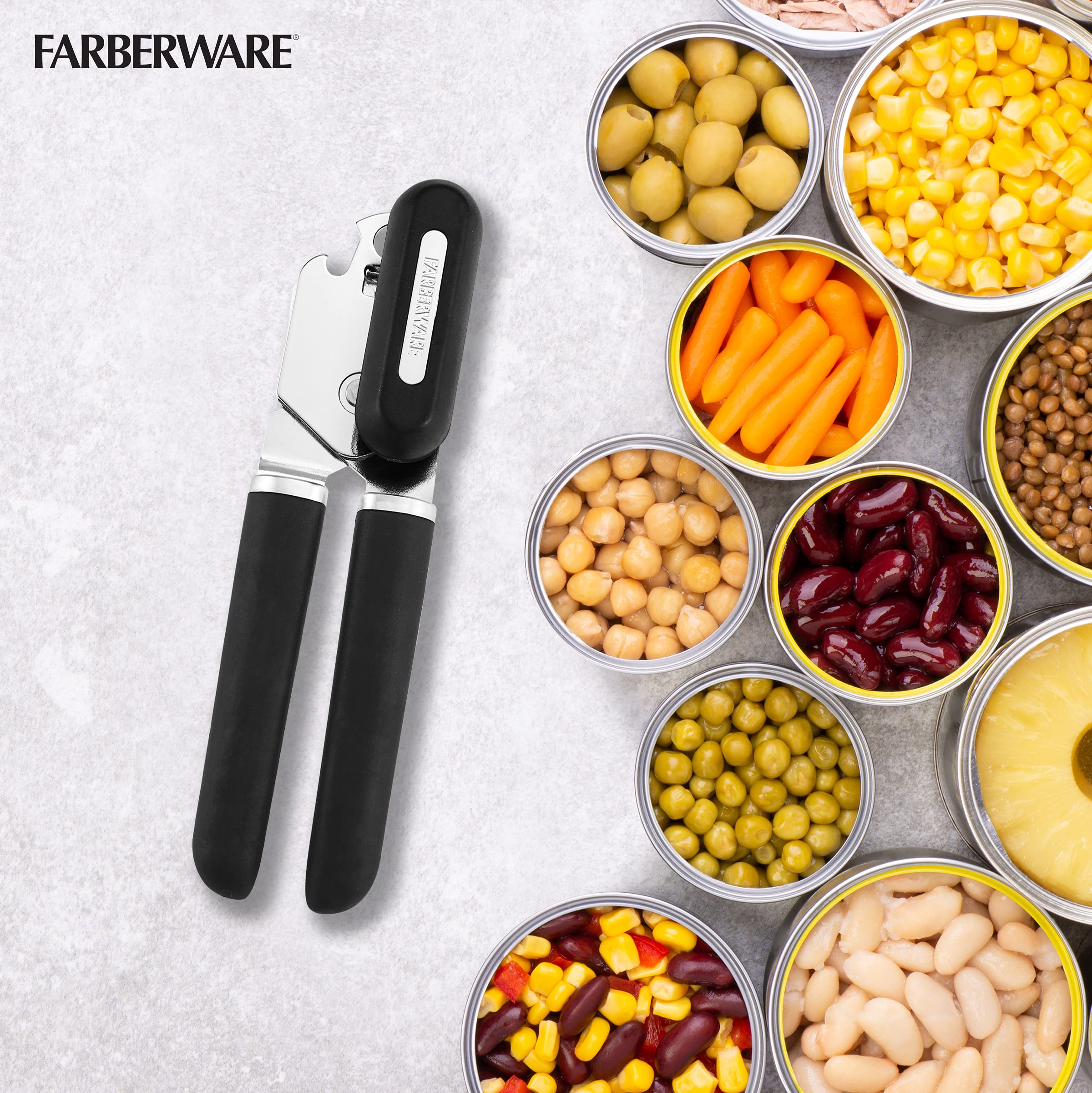 Farberware Pro Soft Knob and Handle Can Opener and Bottle Opener, Black