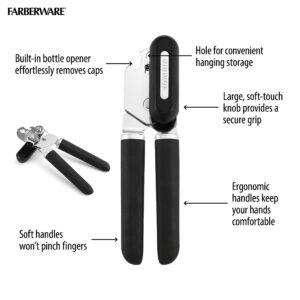 Farberware Pro Soft Knob and Handle Can Opener and Bottle Opener, Black