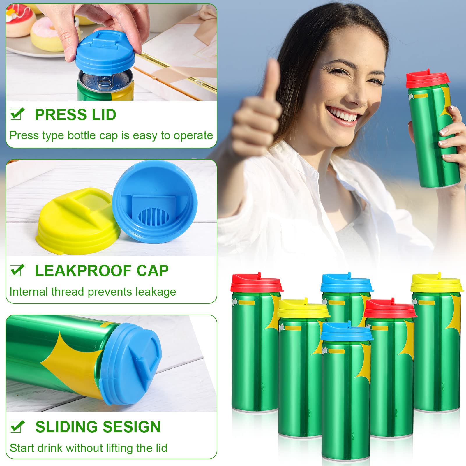 Plastic Can Covers 3 Pieces Leakproof Soda Can Lids Soda Can Cover Pop Can Covers Lid Can Caps, 12 Pieces Easy Manual Can Opener Tab Opener Can Saver Can Protector for Pop Beer Soda Drink