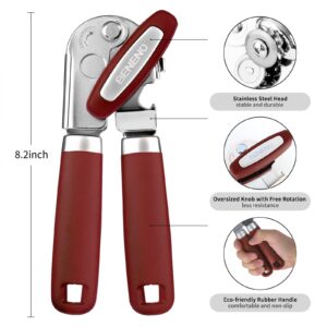 Can Opener Manual, Can Opener with Magnet, Hand Can Opener with Sharp Blade Smooth Edge, Handheld Can Openers with Big Effort-Saving Knob, Can Opener with Multifunctional Bottles Opener, Red