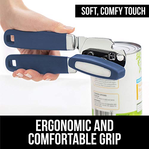 Gorilla Grip Silicone Tongs Set of 2 and Manual Can Opener, Silicone Tongs Are 9 and 12 Inch, Can Opener Includes Built in Bottle Opener, Both in Blue Color, 2 Item Bundle