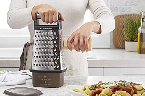 KitchenAid Gourmet 4-Sided Stainless Steel Box Grater with Detachable Storage Container, 10 inches tall, Black & Classic Multifunction Can Opener / Bottle Opener, 8.34-Inch, Black