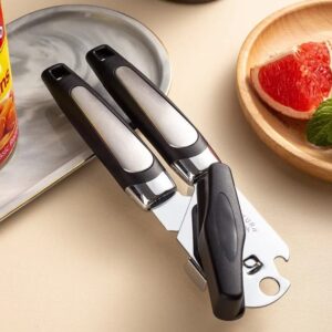 ANDILL Can Opener Manual, Good Grips Anti-slip Hand Grip, Stainless Steel Sharp Blade, with Large Turn Knob, Black/Silver, 8.26 x 2.36 x 2