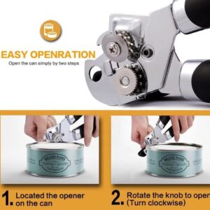 ANDILL Can Opener Manual, Good Grips Anti-slip Hand Grip, Stainless Steel Sharp Blade, with Large Turn Knob, Black/Silver, 8.26 x 2.36 x 2