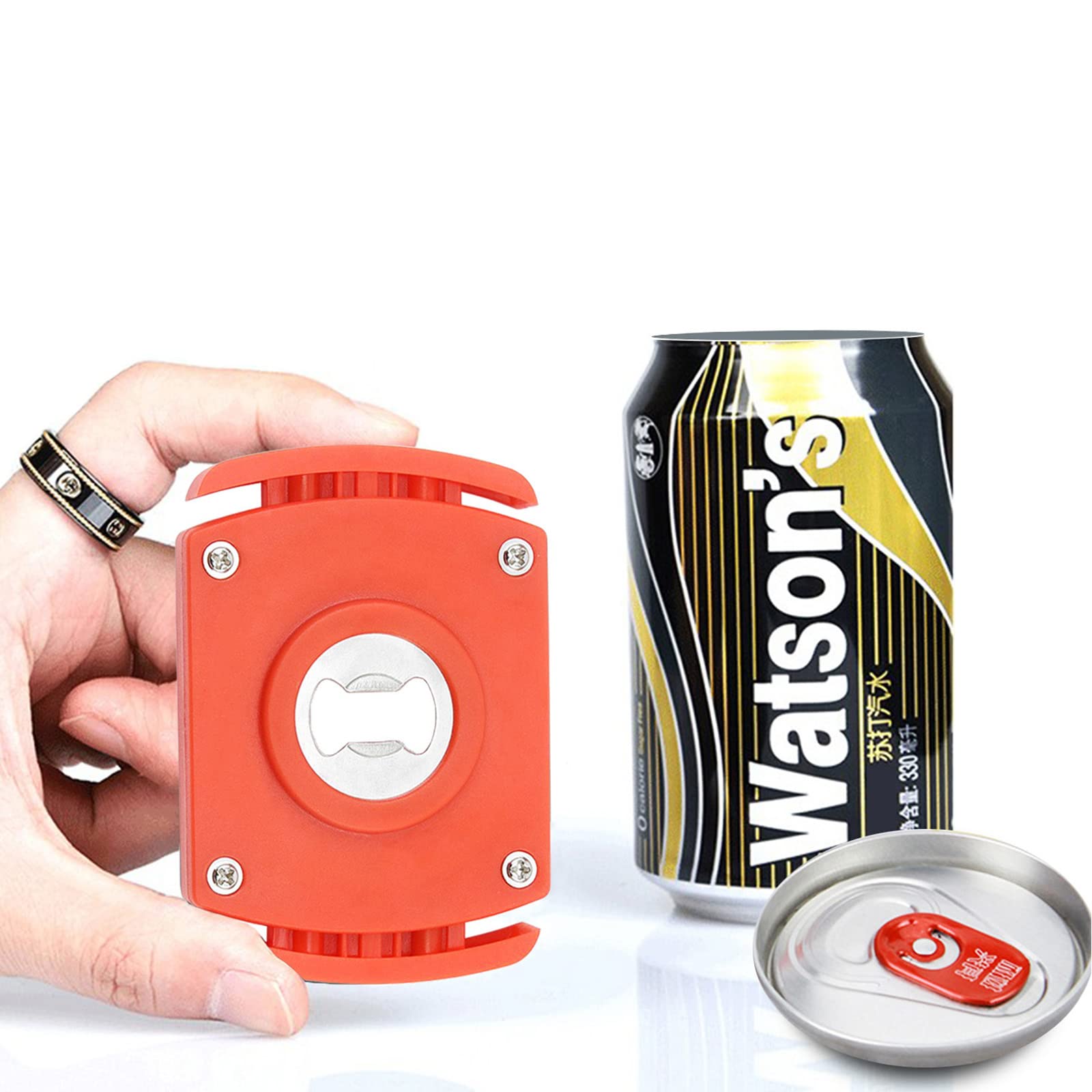 Can Opener Manual Hand Held Beer Safety Easy Camping Can Openers Smooth Edge Without Shards, Red