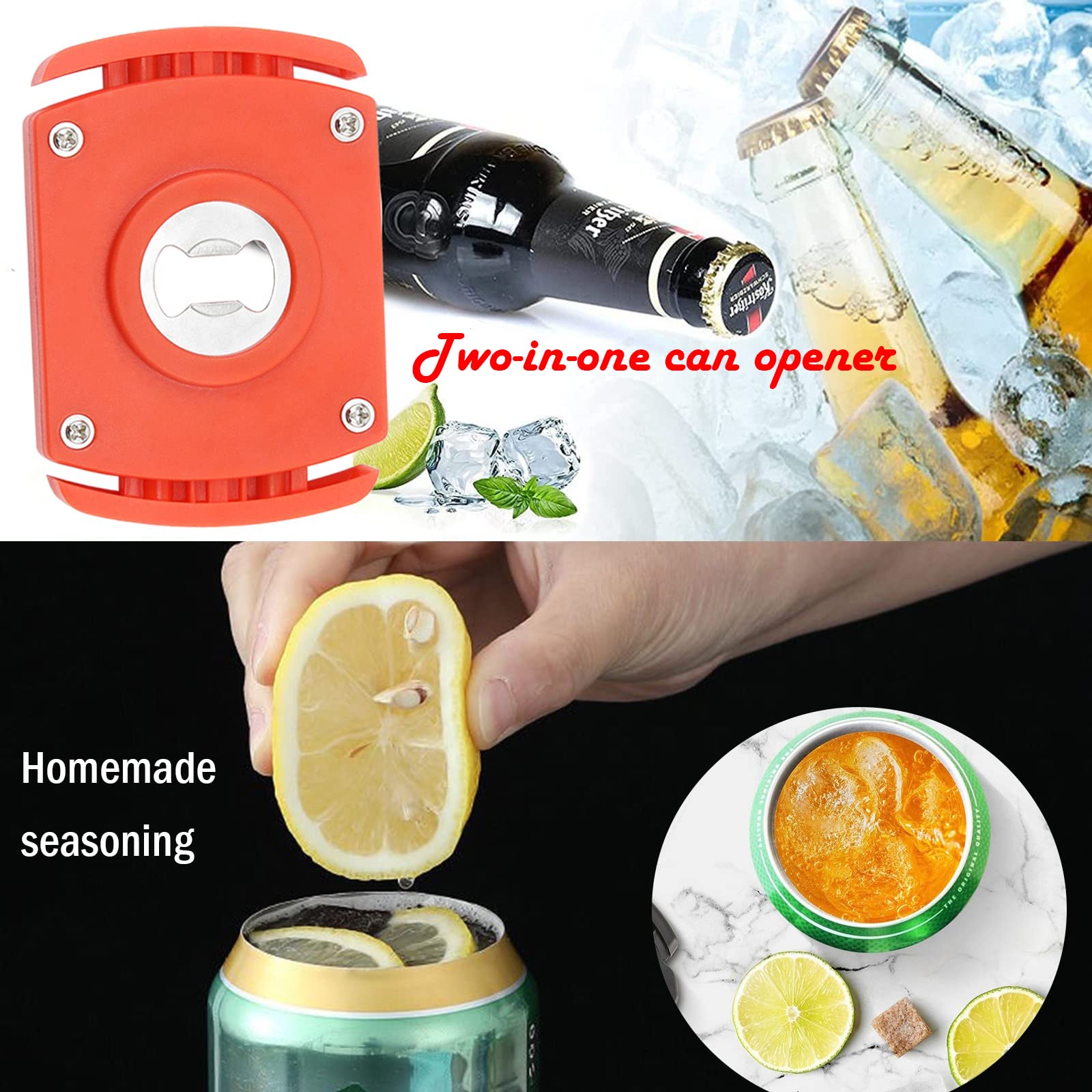 Can Opener Manual Hand Held Beer Safety Easy Camping Can Openers Smooth Edge Without Shards, Red