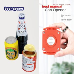 Can Opener Manual Hand Held Beer Safety Easy Camping Can Openers Smooth Edge Without Shards, Red