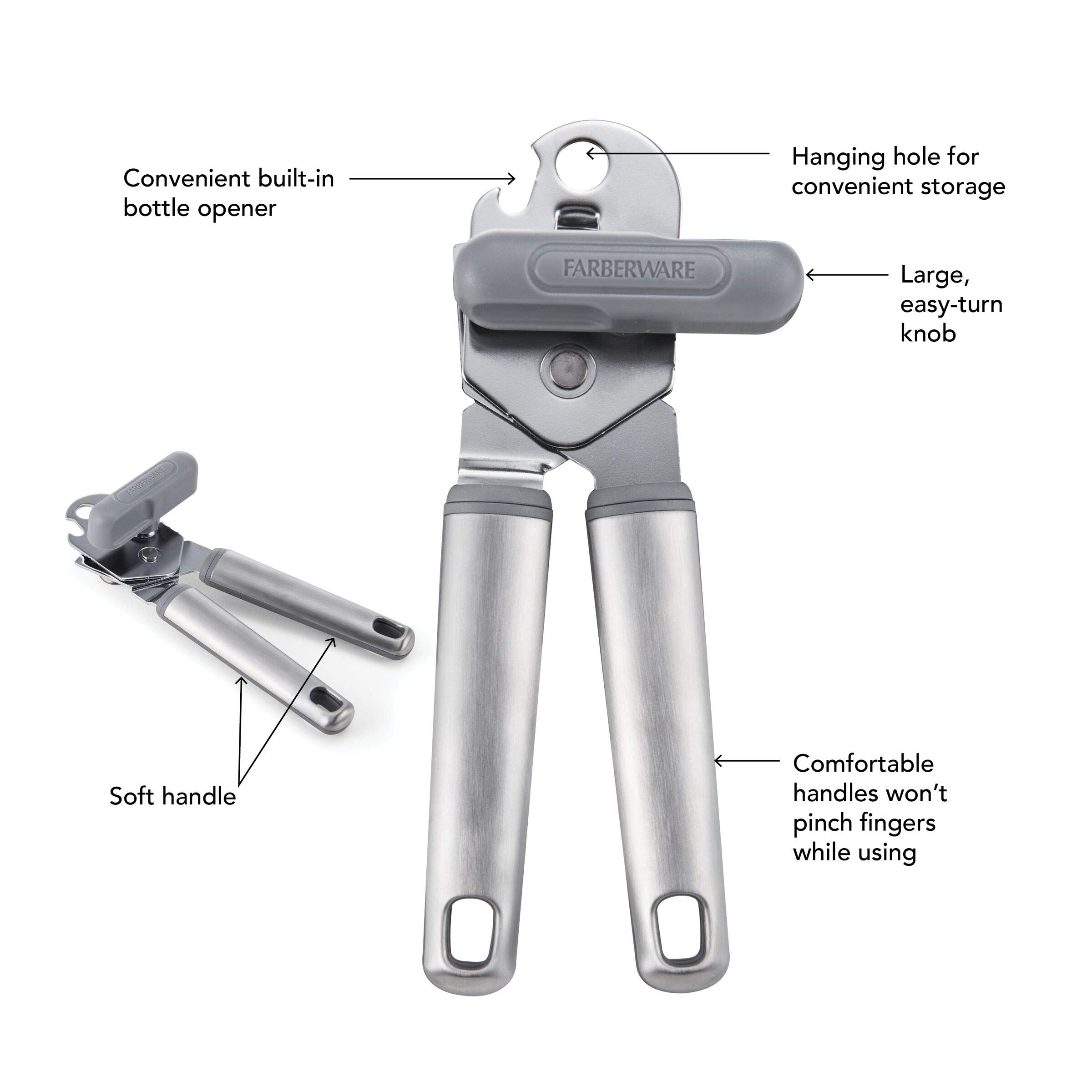 Farberware Professional Stainless Steel Soft Can Opener, 7.36-Inch, Gray