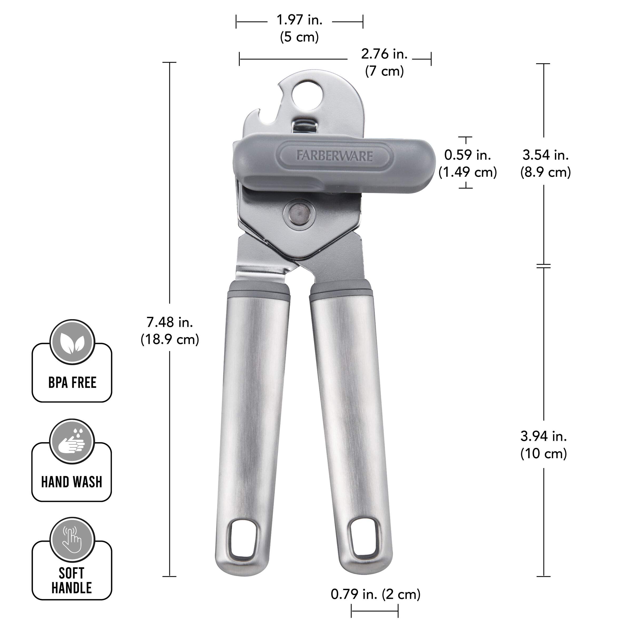 Farberware Professional Stainless Steel Soft Can Opener, 7.36-Inch, Gray