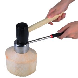 Coconut Opener Set for Young Coconut Opener Kit, Premium Food Safe Stainless Steel Coconut Opener Tool & Hammer – Coconut Meat Remover & Straws & Brush & Silicone Mat - ALL IN ONE Carry Bag