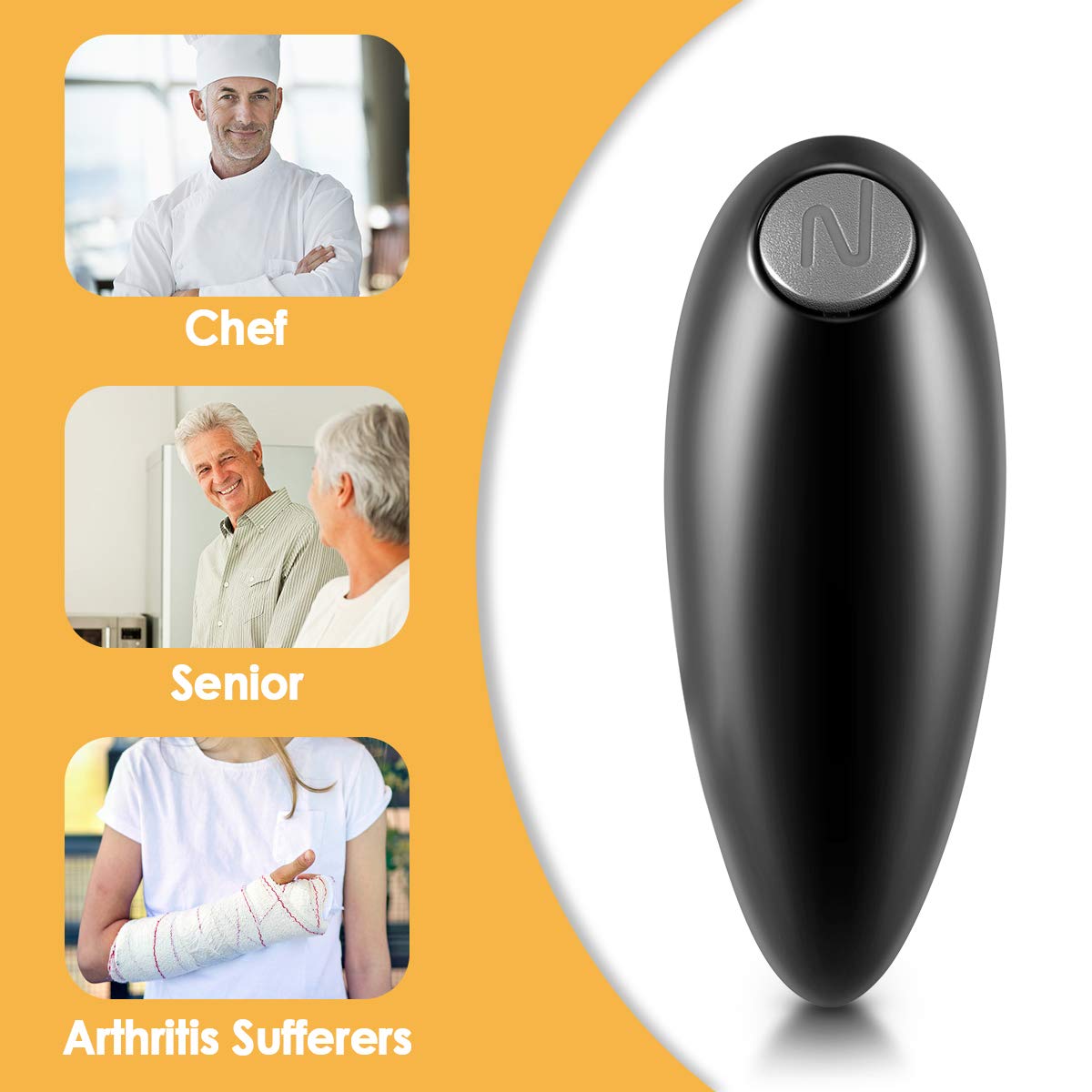 Electric Can Opener, Automatic Hands Free Smooth Edge, Kitchen Gadgets for Seniors and Arthritis, Battery Operated Openers, New-black, 7.1*3.5*2IN