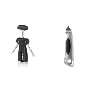 oxo steel winged corkscrew with removable foil cutter & steel stainless steel bottle and can opener