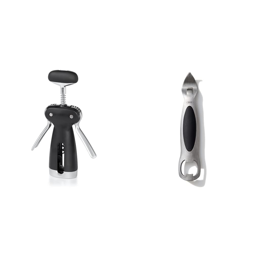 OXO SteeL Winged Corkscrew with Removable Foil Cutter & SteeL Stainless Steel Bottle and Can Opener