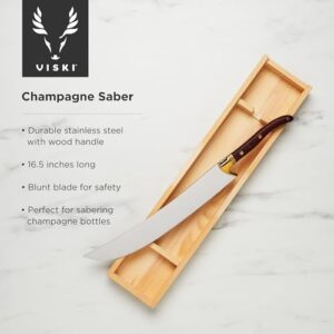 Viski Champagne Saber Champagne Knife Bottle Opener in Wood Box, Entertaining Gifts Wine Saber Sword, Stainless Steel with Wood Handle Set of 1