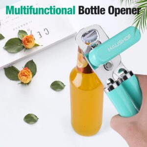 HAUSHOF 2PC Multifunctional Can Opener Set, Can Opener Manual with Comfortable Grip and Sharp Blade, Built in Bottle Opener, Wine Opener