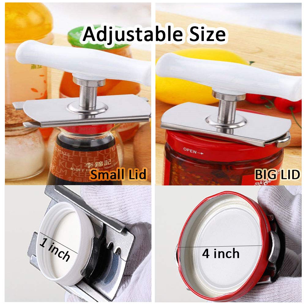 Adjustable jar opener for weak hands Stainless Steel Anti-skid Can Openers Labor-Saving Twist Screw Capping Tool, Fit Seniors, Arthritis, Women, Chilren,Bottle Bottle Opener Keychain Included