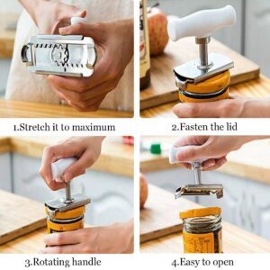 Adjustable jar opener for weak hands Stainless Steel Anti-skid Can Openers Labor-Saving Twist Screw Capping Tool, Fit Seniors, Arthritis, Women, Chilren,Bottle Bottle Opener Keychain Included