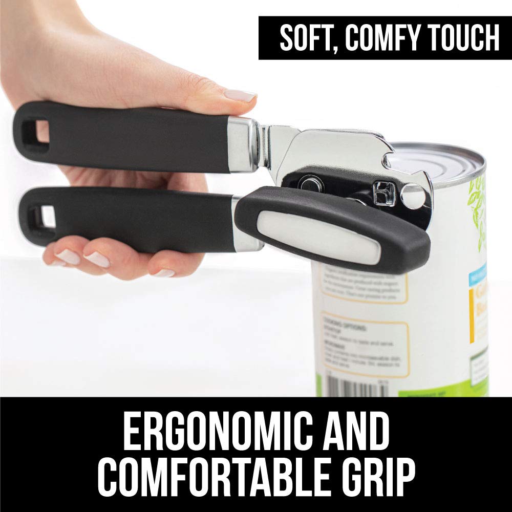 Gorilla Grip Manual Can Opener and Silicone Oven Mitts, Manual Can Opener Includes Built In Bottle Opener, Oven Mitts are 14.5 Inch, Both in Black Color, 2 Item Bundle