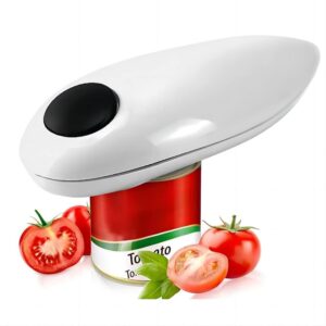 electric can opener one-button switch without sharp edges automatic electric can opener, suitable for all kinds of cans with food safe lid hand-held automatic can opener （white）