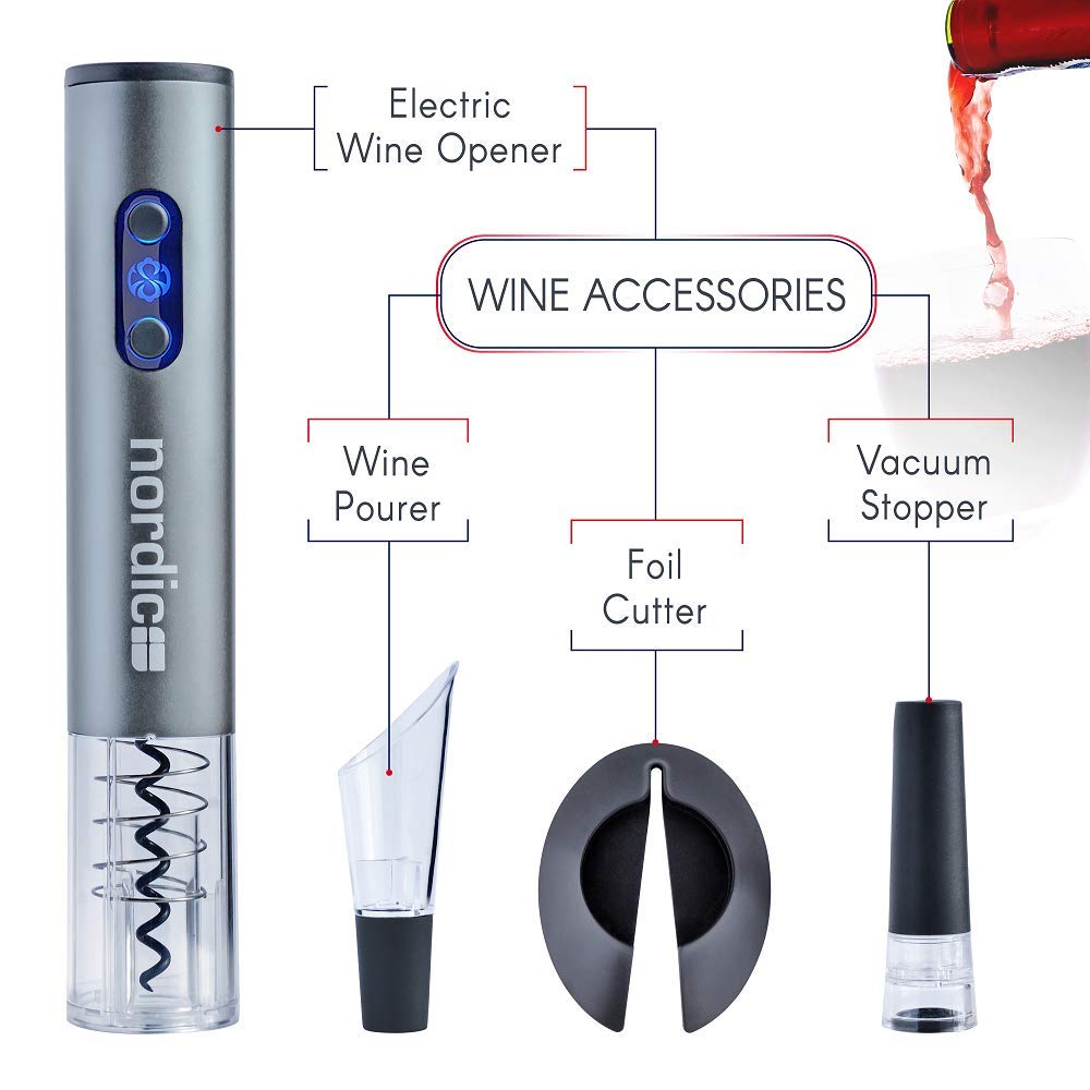 Electric Wine Rechargeable – Corkscrew Wine Foil Cutter & Electrical Wine Opener with Charger – Wine Lover Gifts – Wine Accessories Kit - by DailyNordic