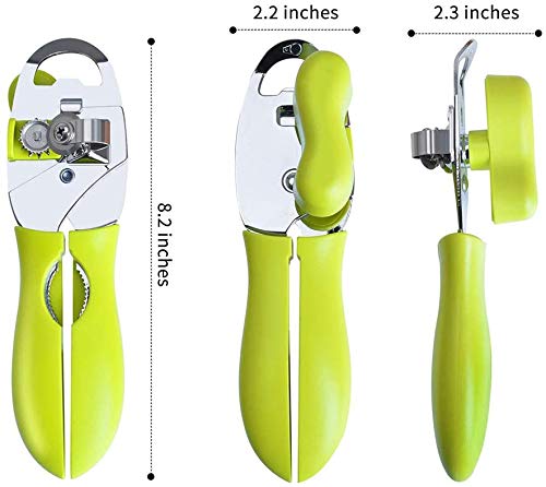 Can Opener, 4 in 1 Manual Can Opener Multifunctional Heavy Duty Handheld Can Openers with Comfy Grip Food-Safe Stainless Steel, Smooth Edge for Elderly with Arthritis