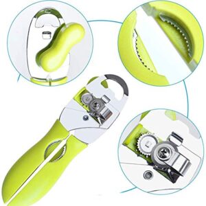 Can Opener, 4 in 1 Manual Can Opener Multifunctional Heavy Duty Handheld Can Openers with Comfy Grip Food-Safe Stainless Steel, Smooth Edge for Elderly with Arthritis