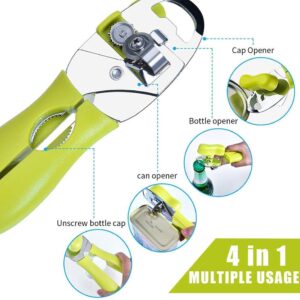 Can Opener, 4 in 1 Manual Can Opener Multifunctional Heavy Duty Handheld Can Openers with Comfy Grip Food-Safe Stainless Steel, Smooth Edge for Elderly with Arthritis