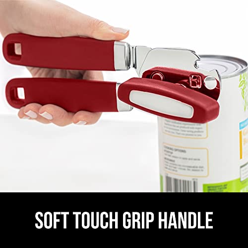 Gorilla Grip Hand Held Can Opener and Meat Tenderizer, Large Lid Openers Rust Proof, Heavy Duty Meat Tenderizer Soft Grip Handle, Both in Red, 2 Item Bundle