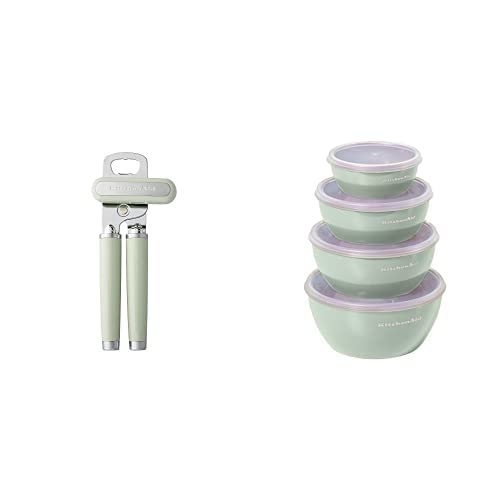 KitchenAid Classic Multifunction Can Opener/Bottle Opener, 8.34-Inch, Pistachio & Prep Bowls with Lids, Set of 4, Pistachio