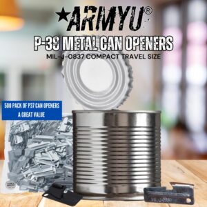 ARMYU P-38 Metal Can Openers Steel Army Style P38 Mil-J-0837 Compact Travel Size, Silver (500 Pack)