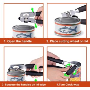 Hicook Can Opener Manual Can Opener Smooth Edge Can Openers for Seniors and Arthritis Heavy Duty With Ergonomic Handle Ultra Sharp Safe Ideal for Commercial Beer Bottle Opener