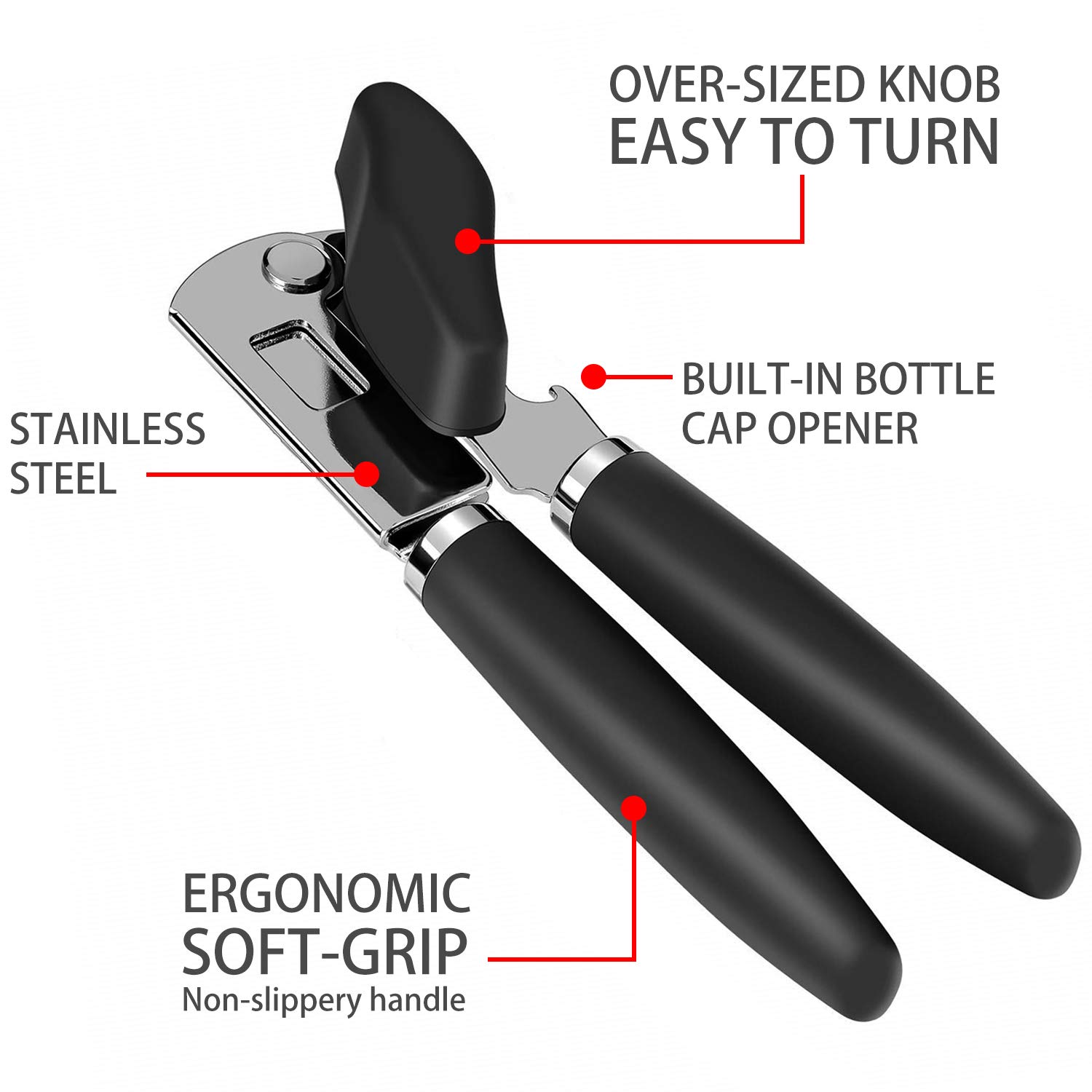 Hicook Can Opener Manual Can Opener Smooth Edge Can Openers for Seniors and Arthritis Heavy Duty With Ergonomic Handle Ultra Sharp Safe Ideal for Commercial Beer Bottle Opener