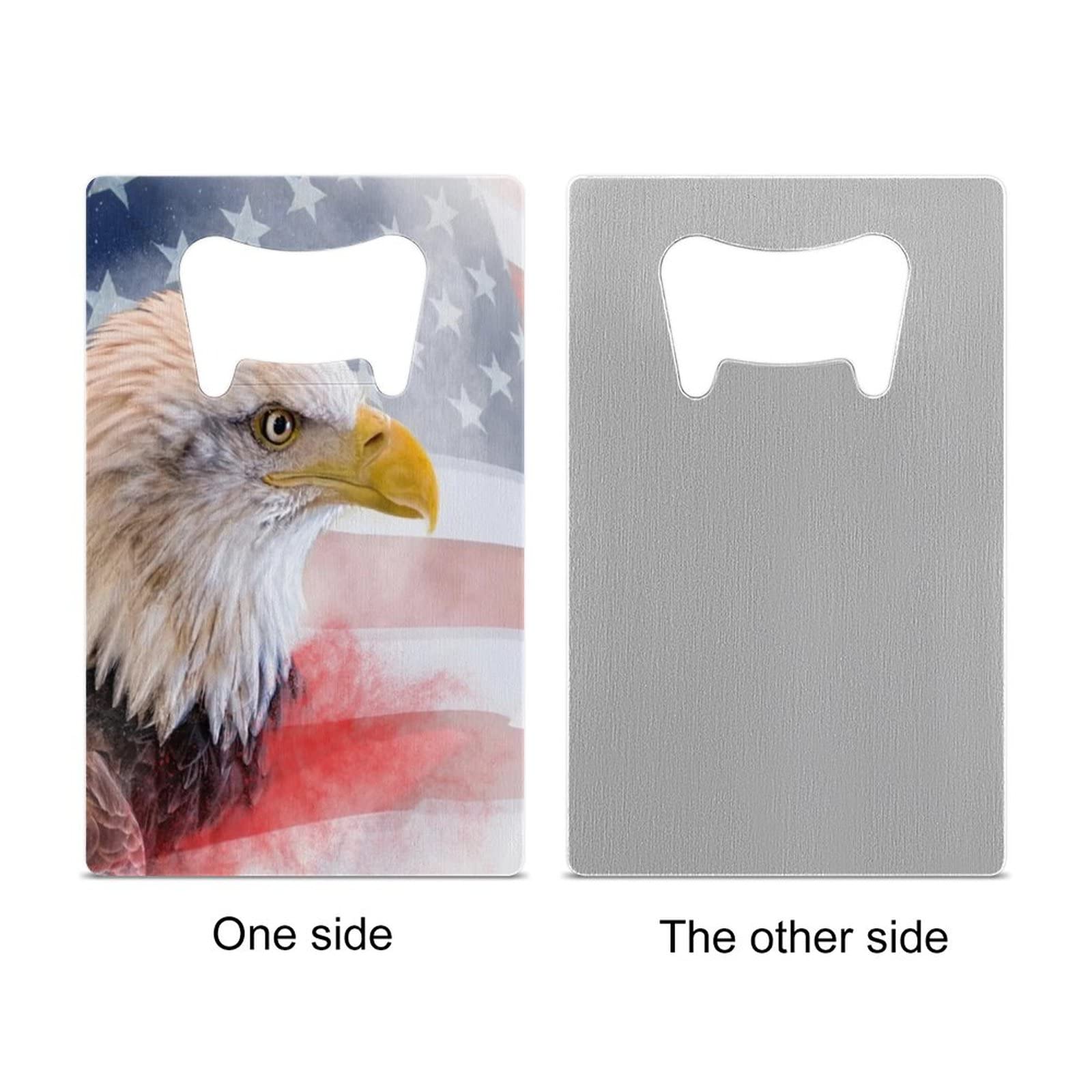 Bald Eagle with American Flag Stainless Steel Beer Bottle Opener Pop Can Soda Openers Gift for Dad Husband Him Credit Card Size