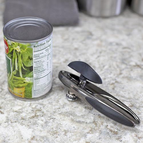 Home Basics Nova Collection Zinc Can Opener, Food Grade, Ultra Sharp Cutting Tool with Smooth Grip, Easy to Use, Store and Clean, Black Onyx