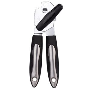 obsoorth manual can opener smooth edge good grips stainless steel rust proof sharp blade heavy duty can top remover for seniors with arthritis and one handed person, black