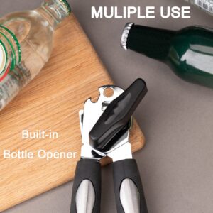 Obsoorth Manual Can Opener Smooth Edge Good Grips Stainless Steel Rust Proof Sharp Blade Heavy Duty Can Top Remover for Seniors with Arthritis and One handed Person, Black