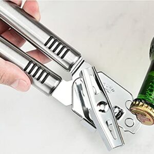 Can Opener, Kitchen Stainless Steel Heavy Duty Can Opener Manual Smooth Edge Durable Food Safe Cut 3-in-1 Tin Beer Jar Bottle Opener Hand Grip for Seniors with Arthritis Hands Friendly