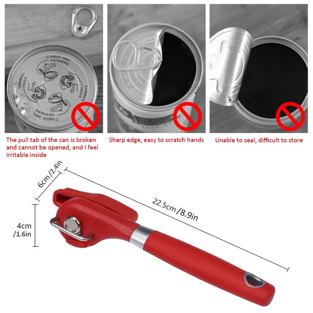 Cylovinho Safe Cut Manual Can Opener, Smooth Edge Can Opener - Can Opener Handheld With Soft Grips, Ergonomic Smooth Edge, Food Grade Stainless Steel Cutting Can Opener for Kitchen & Restaurant (Red)