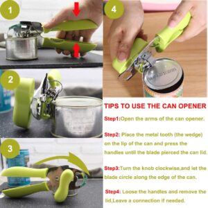 ThxMadam Manual Can Opener Smooth Edge, Kitchen Can Openers Stainless Steel Can Opener,Easy Turn Knob Handheld Can Opener with 2 Spare Blades