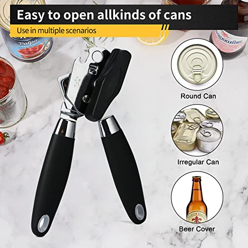 VENUSDALI Food Safety Multifunctional can Opener Stainless Steel Manual can Opener with Non-Slip Handle and Large Knob, Handheld Heavy Buty Powerful can Opener, Can opener (Black)