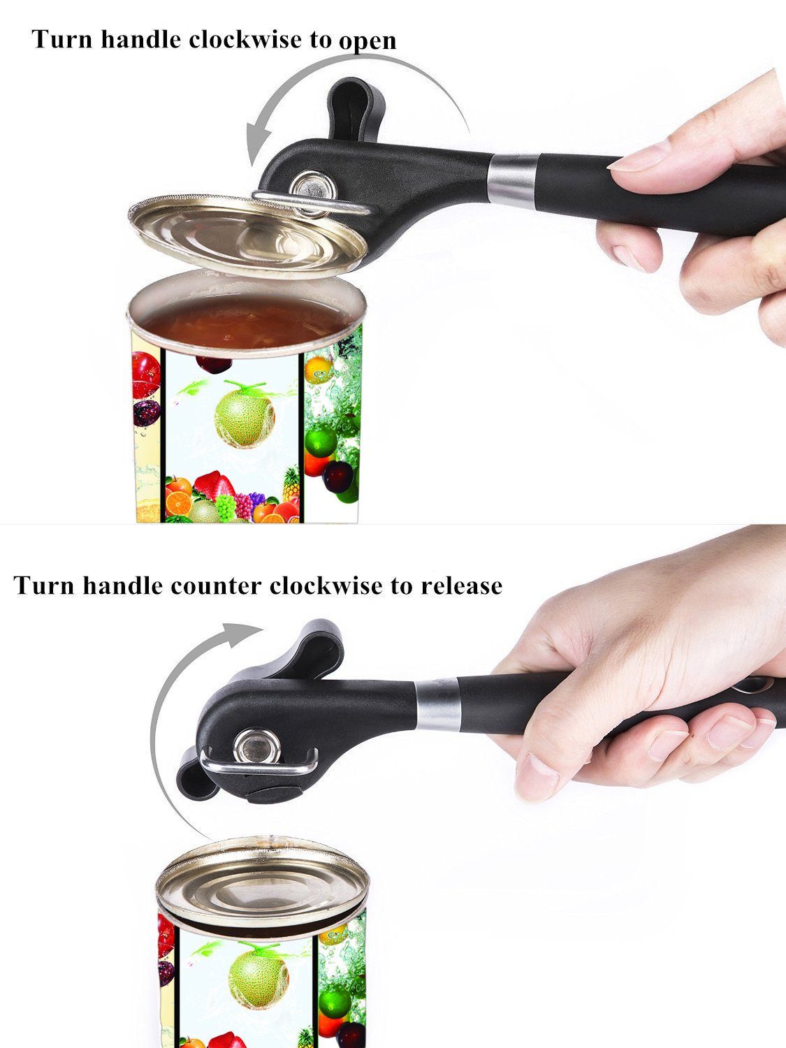 C-buy Safe Cut Can Opener Manual, Upgraded Ergonomic Anti Slip Grips Handle Design, Restaurant Side Cutting Safety Can Opener