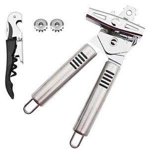 qomjt can opener manual,classic multifunction can opener,food-safe stainless steel, smooth edge for elderly with arthritis- (3-in-1-silver)